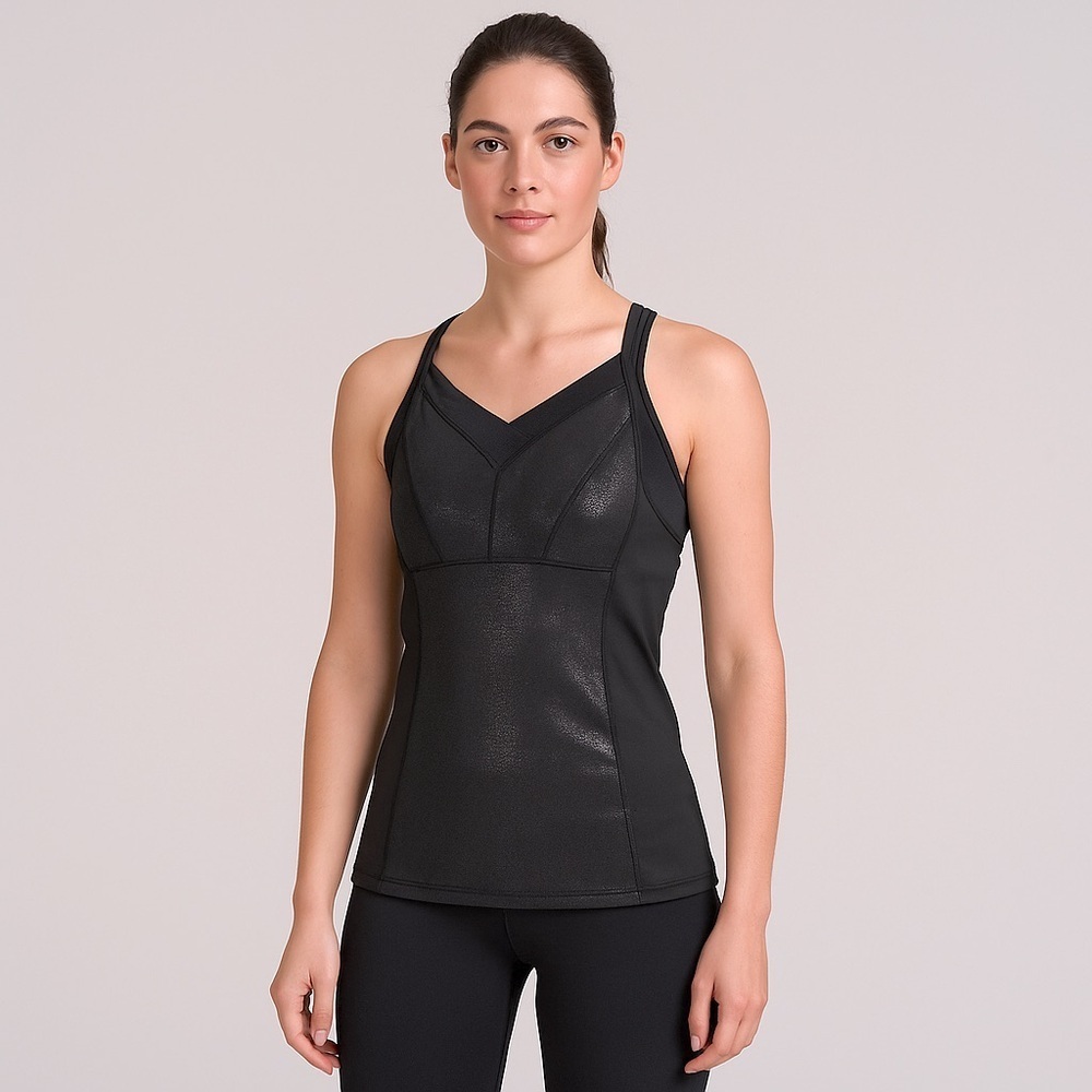 Cynthia Rowley Black Shimmer Active Tank Top Built-In Bra XS - Picture 15 of 15